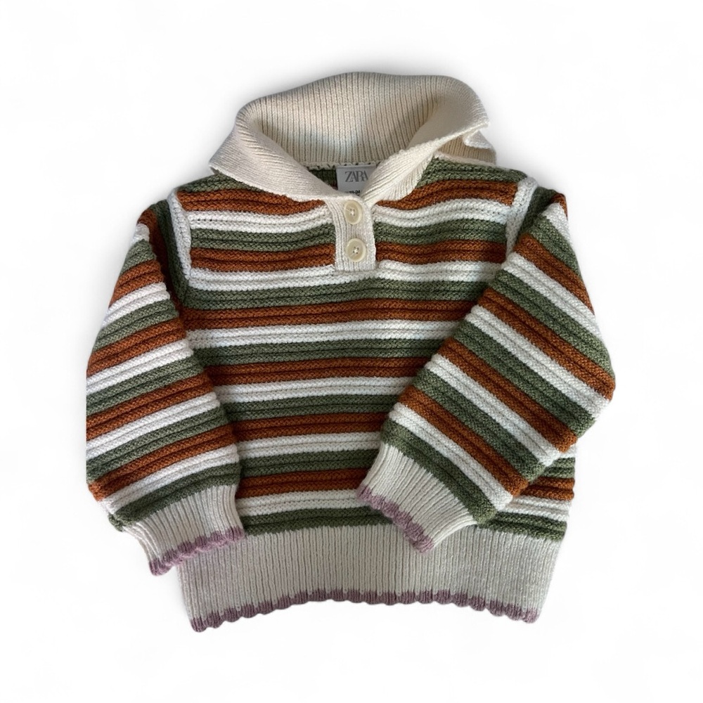 New Zara Kids Cozy Knit Multicolored Striped Sweater